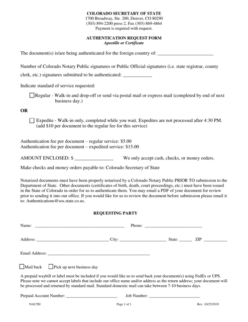 Colorado Authentication Request Form Fill Out Sign Online And 
