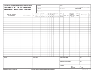 CDOT Form 69 &quot;Field Report of Bituminous Pavement and Joint Density&quot; - Colorado