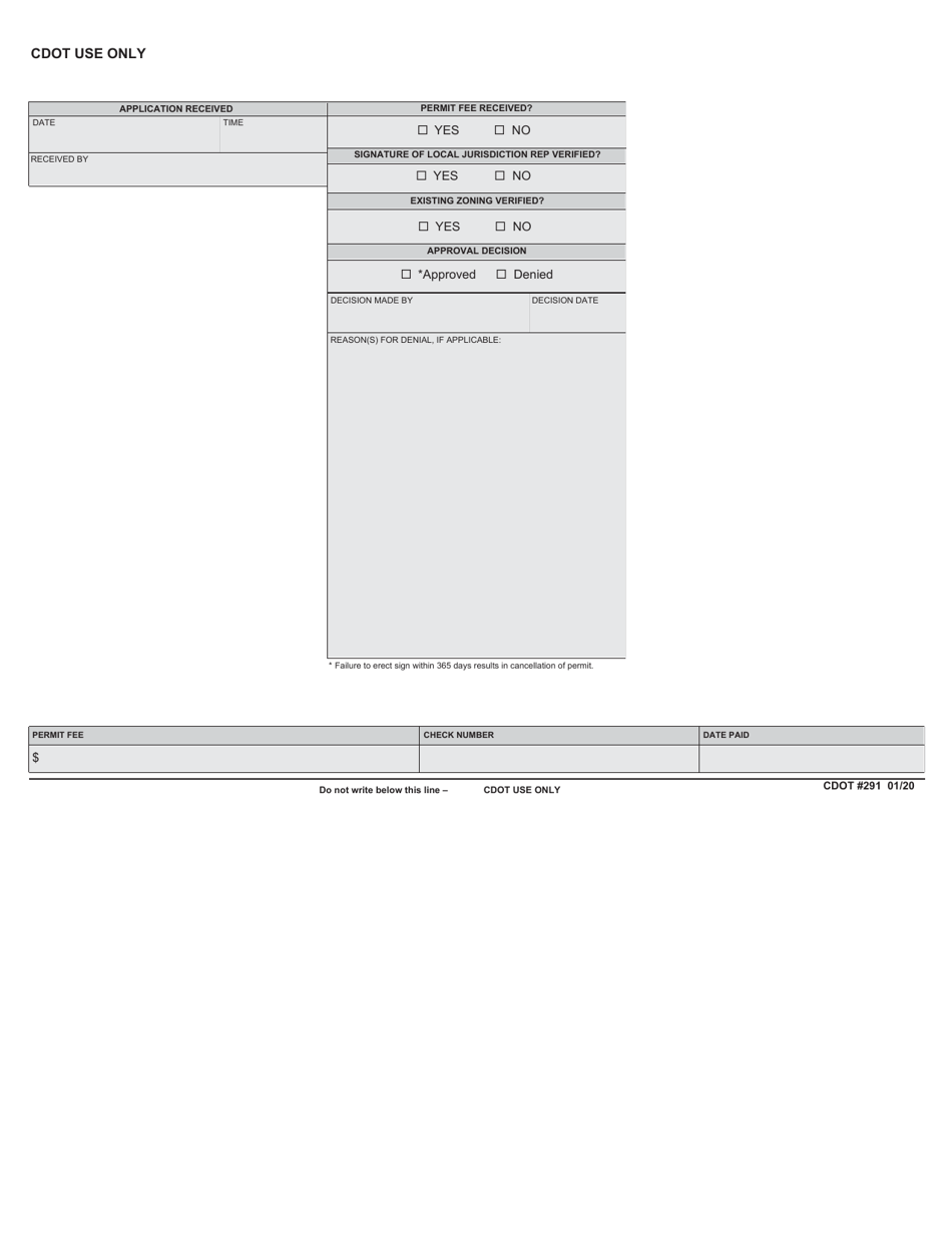 CDOT Form 291 Outdoor Advertising Permit Application - Colorado, Page 3