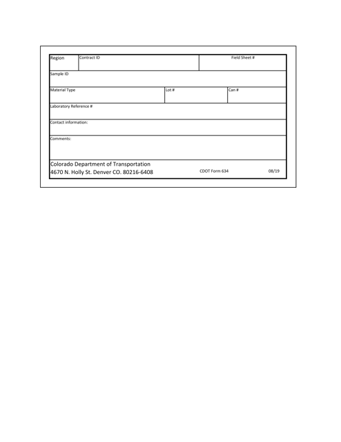 CDOT Form 634  Printable Pdf