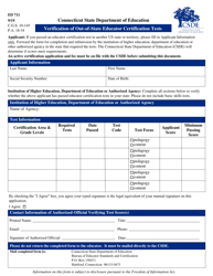 Form ED711 &quot;Verification of Out-of-State Educator Certification Tests&quot; - Connecticut