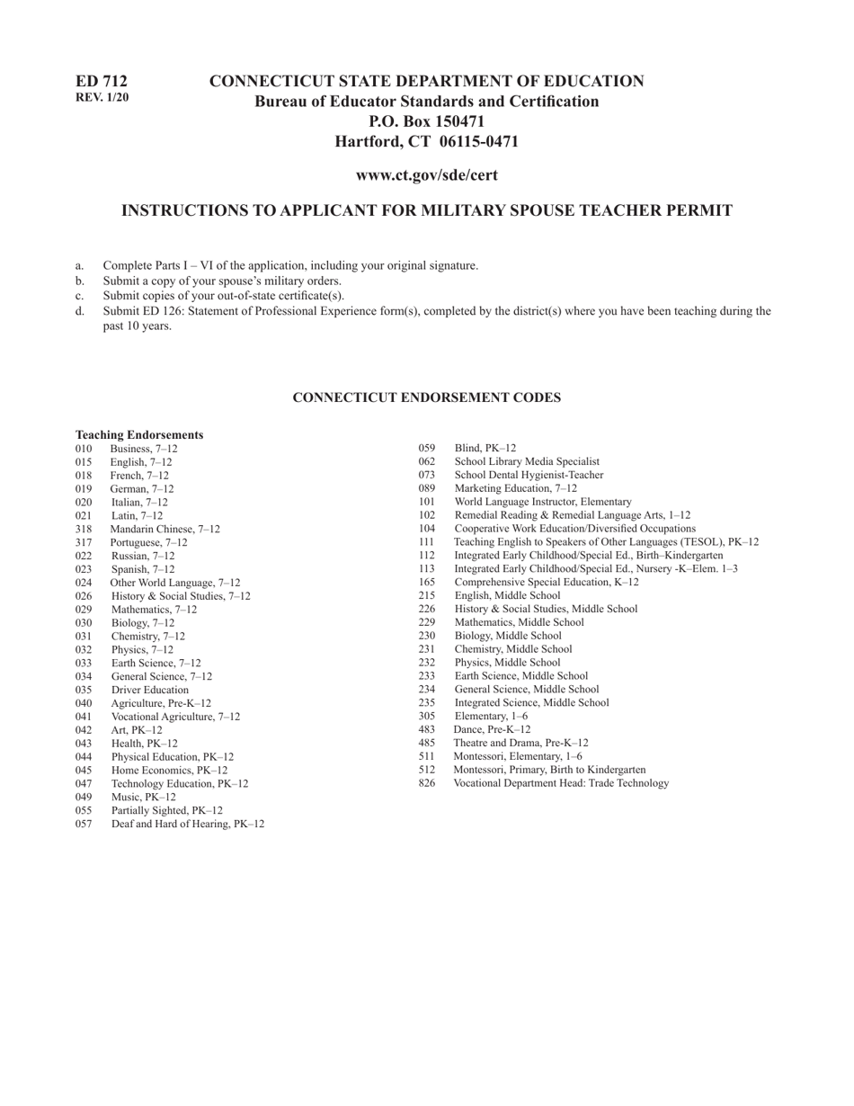 Form ED712 Application for Military Spouse Teacher Permit - Connecticut, Page 3