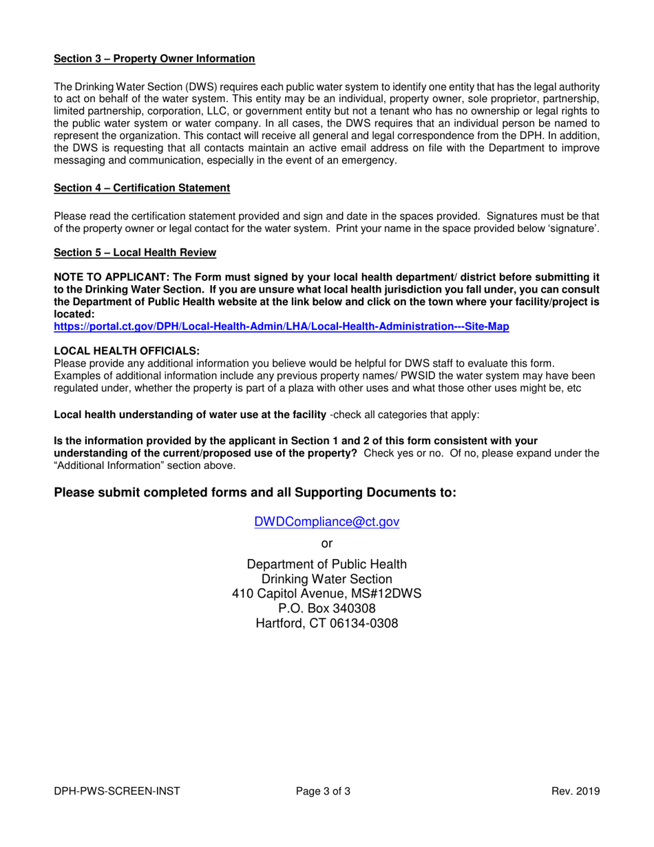 Instructions for Public Water System Screening Form - Connecticut, Page 3