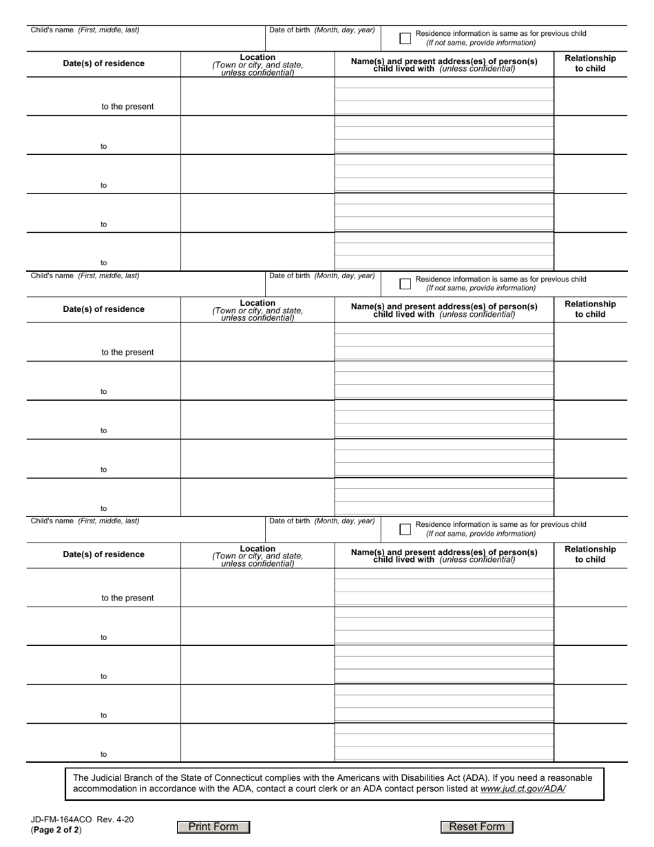 Form JD-FM-164ACO Addendum to Statement of Facts Concerning Children - Connecticut, Page 2