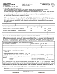Document preview: Form JD-CV-143CO Application for Civil Protection Order - Connecticut