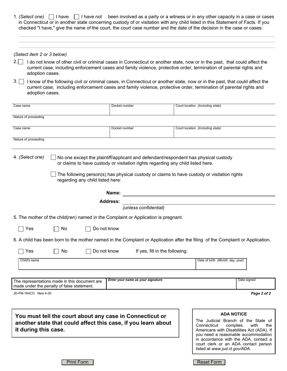 Form JD-FM-164CO Statement of Facts Concerning Children - Connecticut, Page 2