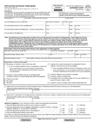 Document preview: Form JD-FM-137CO Application for Relief From Abuse - Connecticut