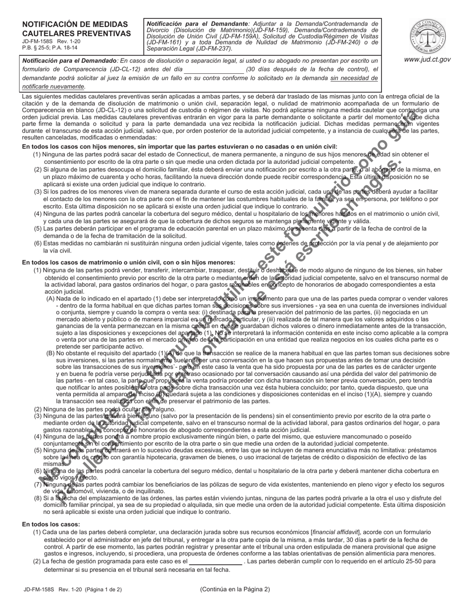 Formulario JD-FM-158S Notificacion De Medidas Cautelares Preventivas - Connecticut (Spanish), Page 1