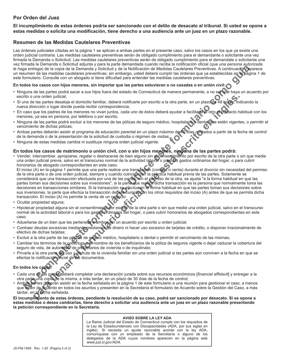 Formulario JD-FM-158S Notificacion De Medidas Cautelares Preventivas - Connecticut (Spanish), Page 2