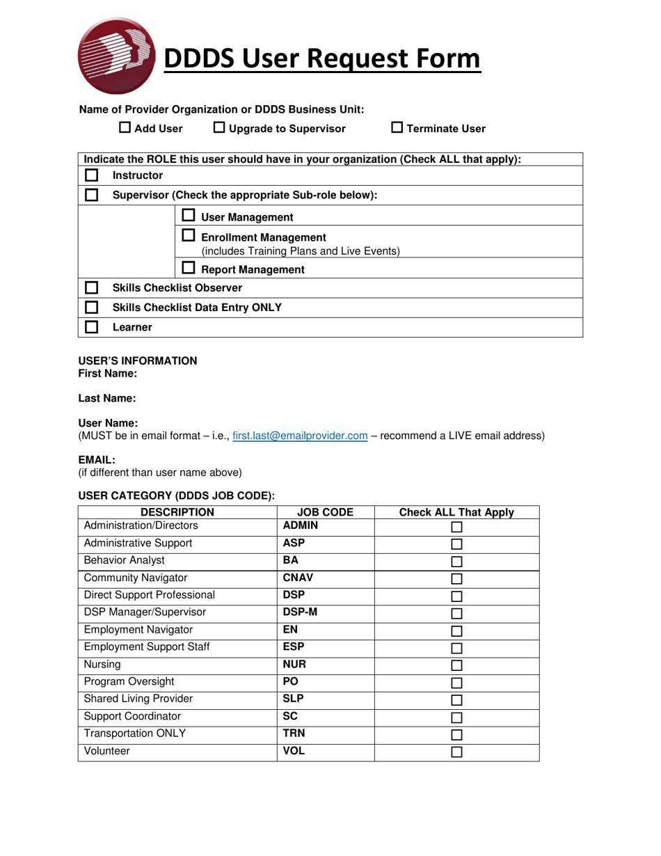 Ddds User Request Form - Delaware, Page 1