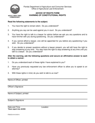 Document preview: Form FDACS-01413 Advice of Rights Form Warning of Constitutional Rights - Florida (English/Spanish)