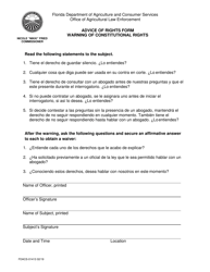 Form FDACS-01413 Advice of Rights Form Warning of Constitutional Rights - Florida (English/Spanish), Page 2