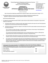 Document preview: Form FDACS-09152 Addendum to Application for Approved Commercial Production Suidae Herd Health Plan - Florida