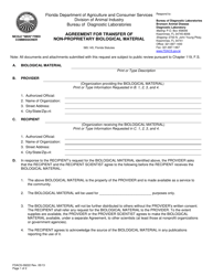 Document preview: Form FDACS-09222 Agreement for Transfer of Non-proprietary Biological Material - Florida
