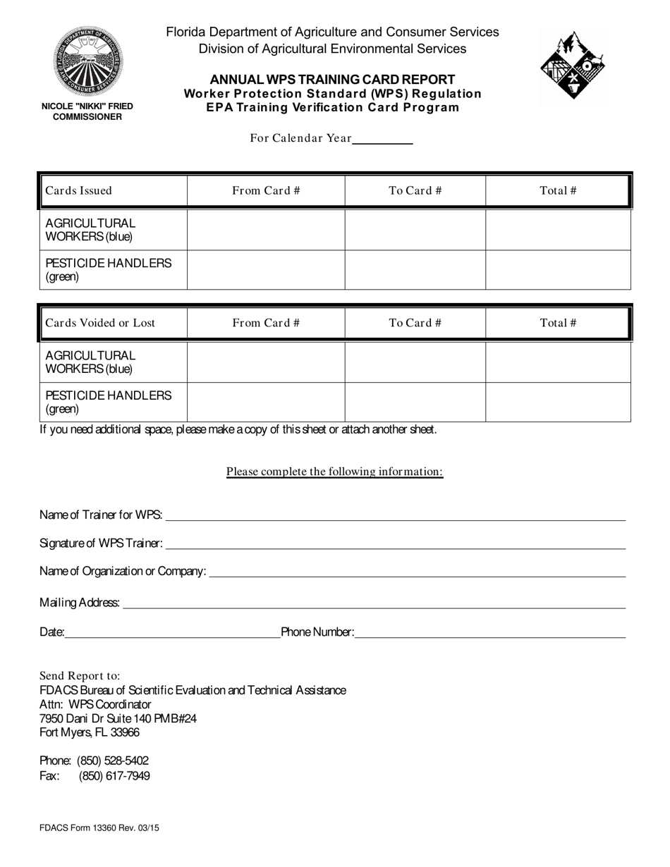 Form FDACS13360 Annual Wps Training Card Report - Florida, Page 1