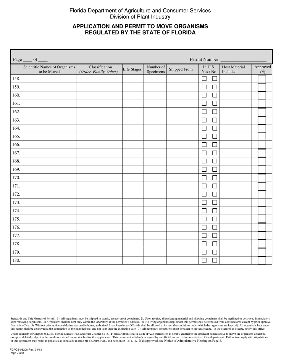Form FDACS-08208 Application and Permit to Move Organisms Regulated by the State of Florida - Florida, Page 7
