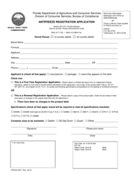Document preview: Form FDACS-03211 Antifreeze Registration Application - Florida