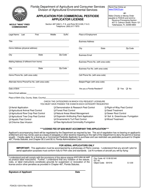 Form FDACS-13310  Printable Pdf
