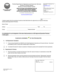 Form FDACS-09202 Application for Designation as an Equine Infectious Anemia Approved Quarantine Premises - Florida