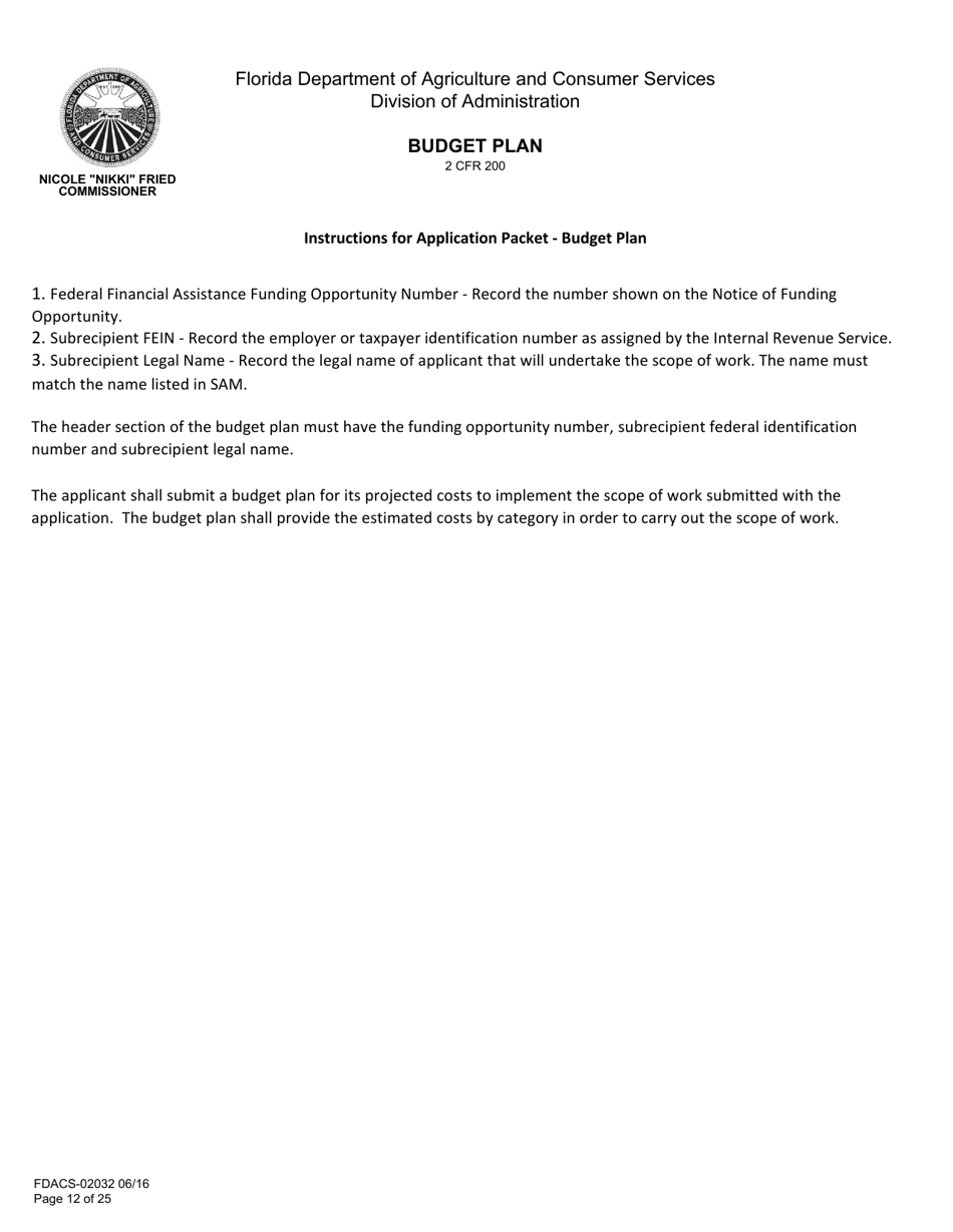 Form FDACS-02032 Application for Federal Financial Assistance Subaward - Florida, Page 12