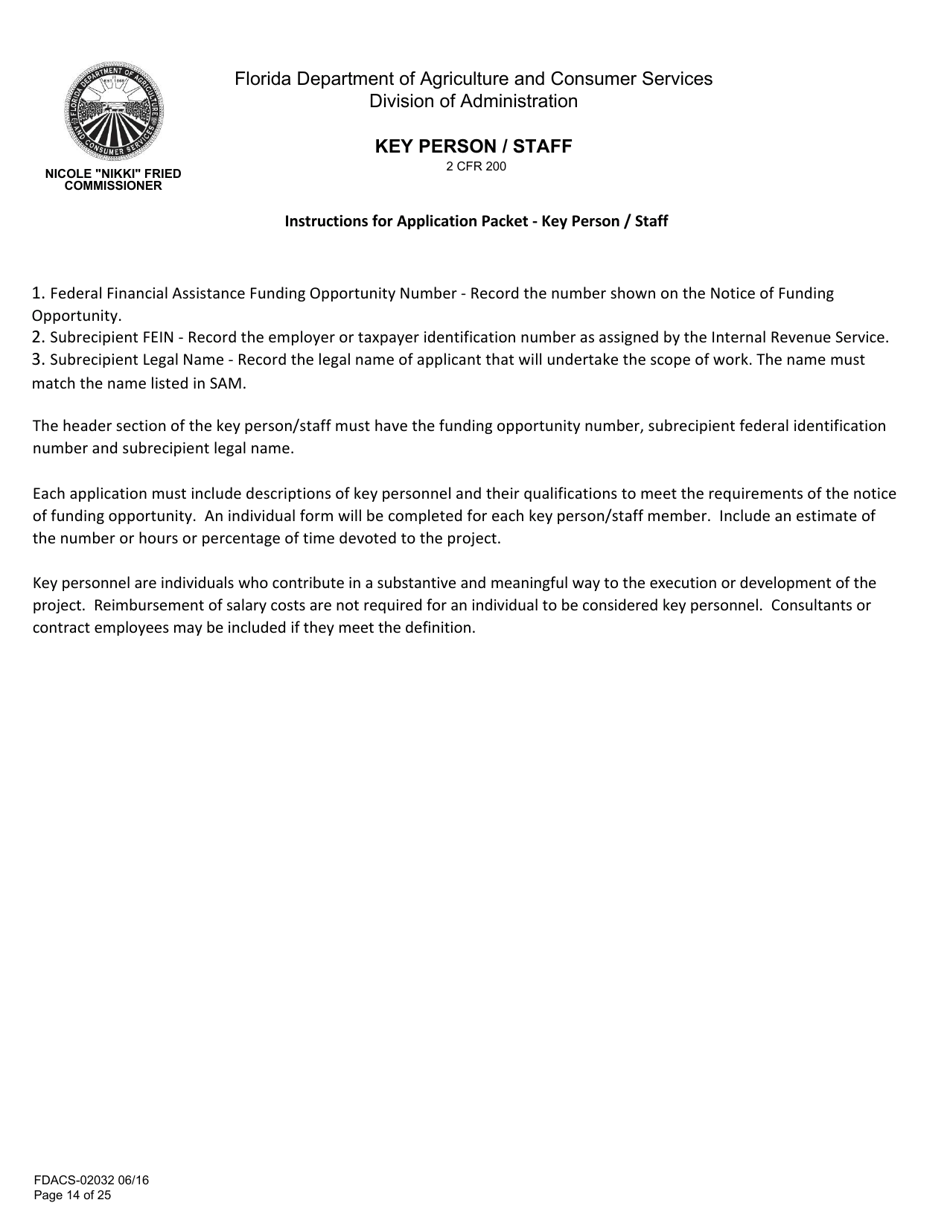 Form FDACS-02032 Application for Federal Financial Assistance Subaward - Florida, Page 14