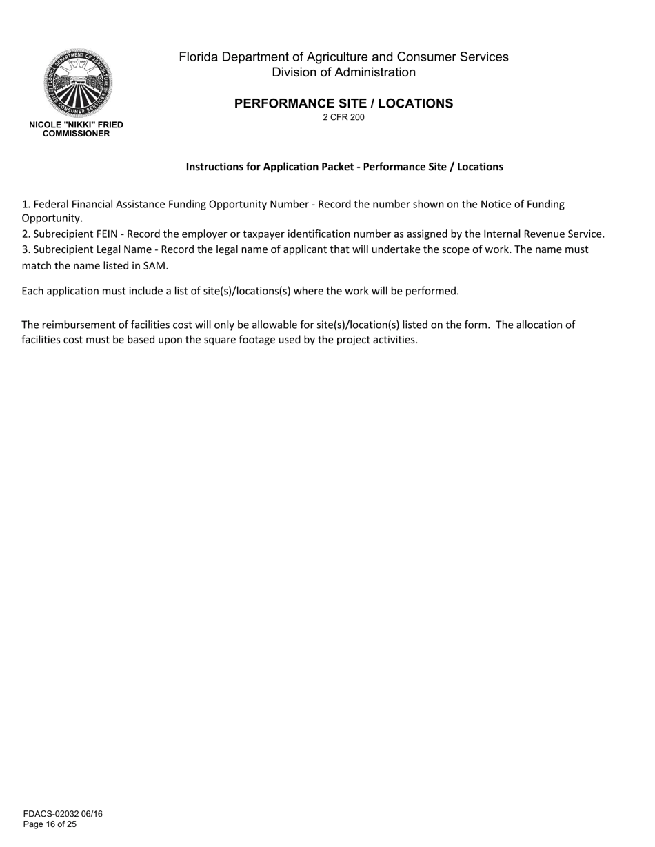 Form FDACS-02032 Application for Federal Financial Assistance Subaward - Florida, Page 16