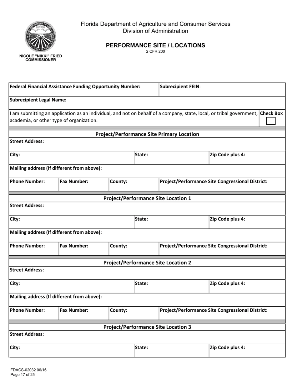 Form FDACS-02032 Application for Federal Financial Assistance Subaward - Florida, Page 17