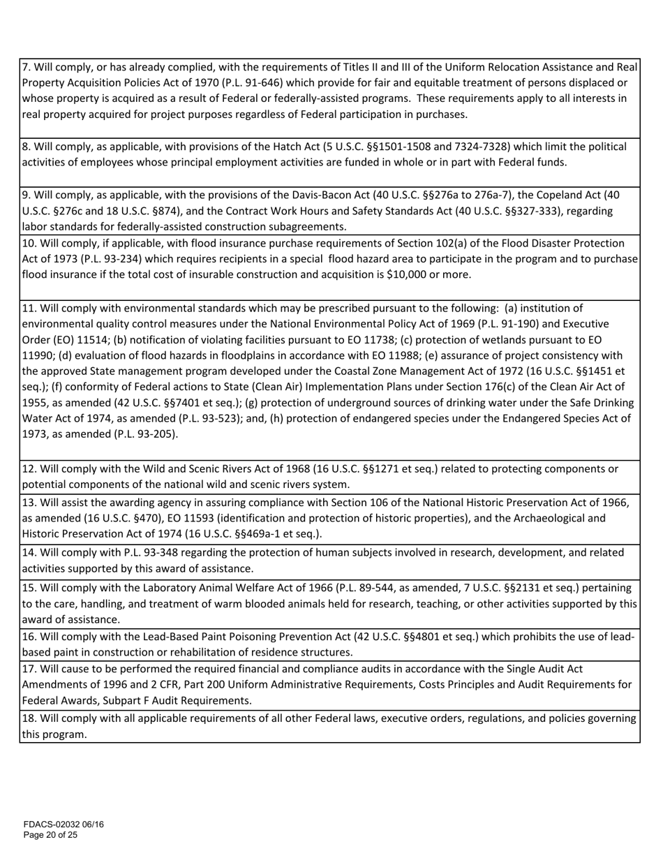 Form FDACS-02032 Application for Federal Financial Assistance Subaward - Florida, Page 20