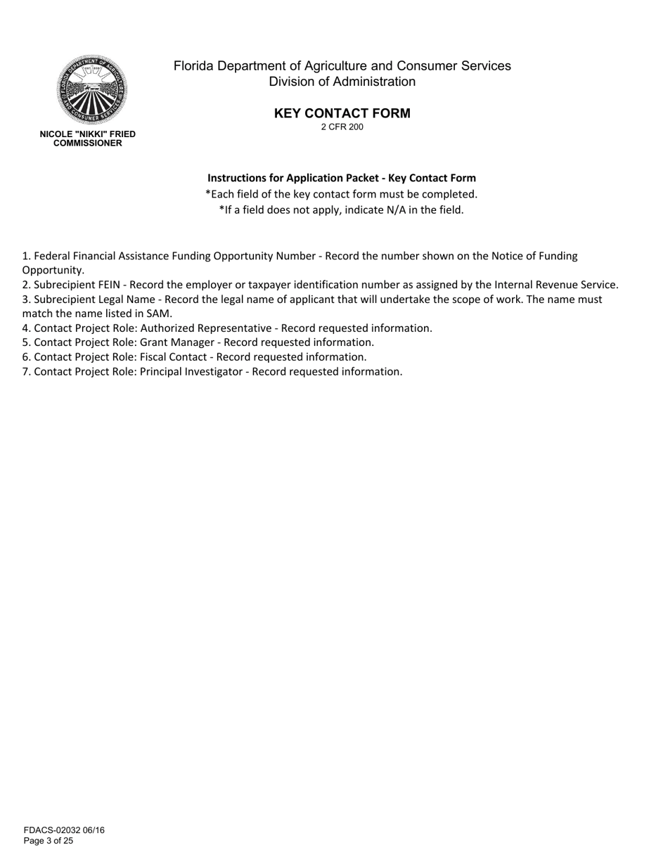 Form FDACS-02032 Application for Federal Financial Assistance Subaward - Florida, Page 3
