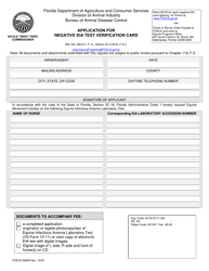 Document preview: Form FDACS-09206 Application for Negative Eia Test Verification Card - Florida