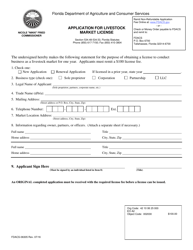 Document preview: Form FDACS-06305 Application for Livestock Market License - Florida