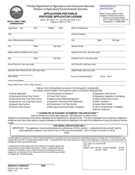 Form FDACS-13313 Application for Public Pesticide Applicator License - Florida
