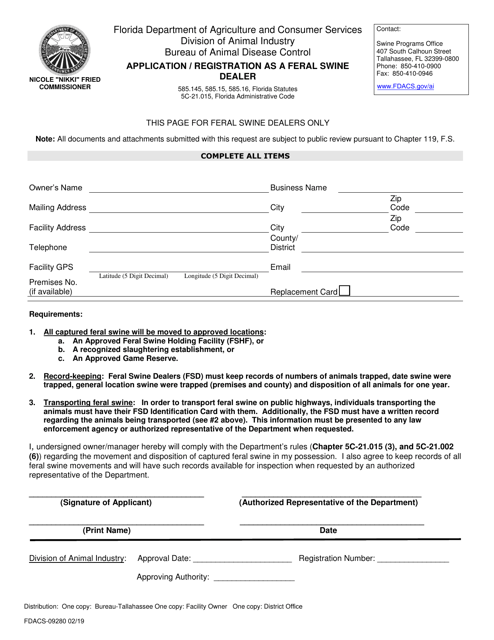 Form FDACS-09280  Printable Pdf