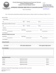 Form FDACS-09145 Approved Cervidae Herd Health Plan Application - Florida