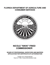 Form FDACS-10054 Board of Professional Surveyors and Mappers Application for Certificate of Authorization - Florida