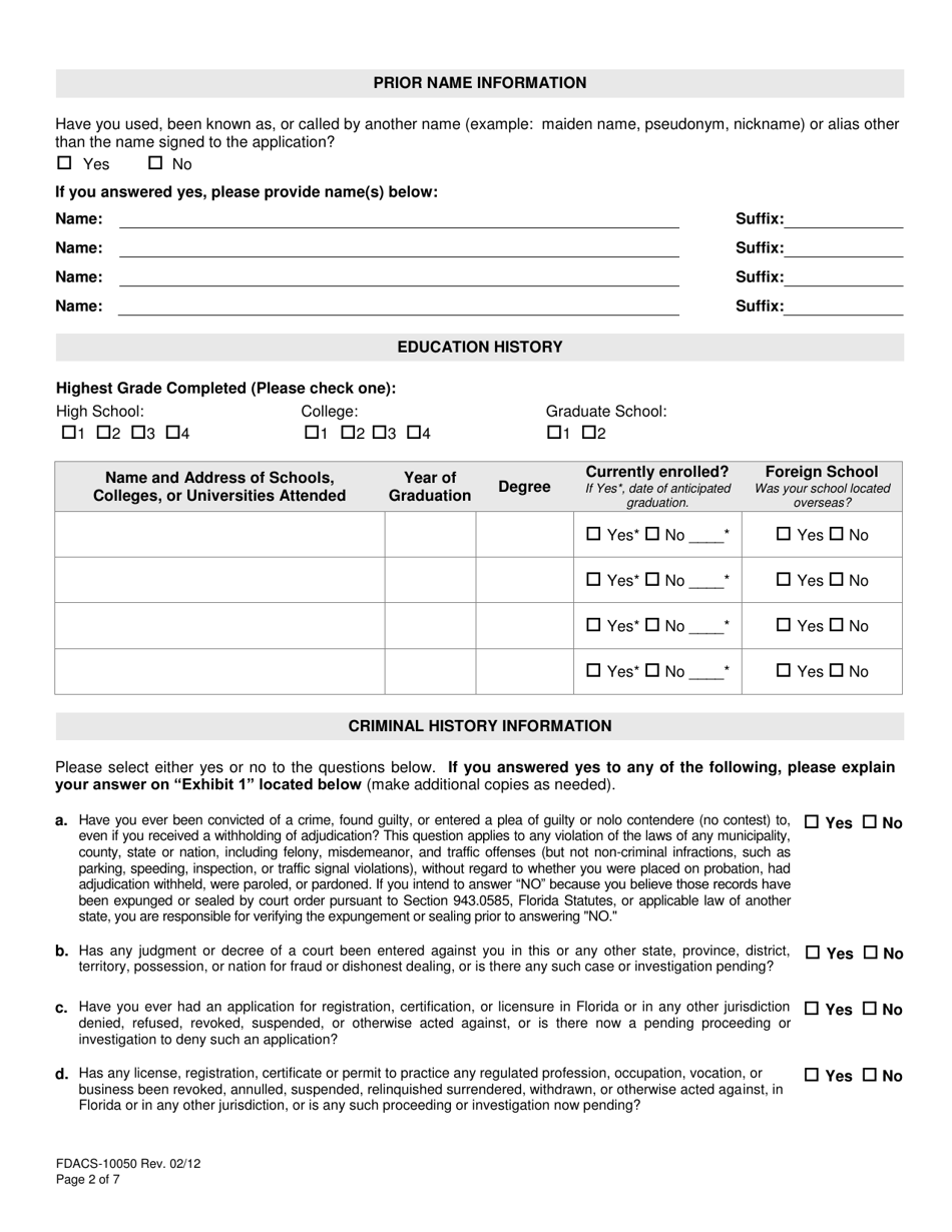 Form FDACS-10050 Board of Professional Surveyors and Mappers Application for Licensure by Examination or Endorsement - Florida, Page 4