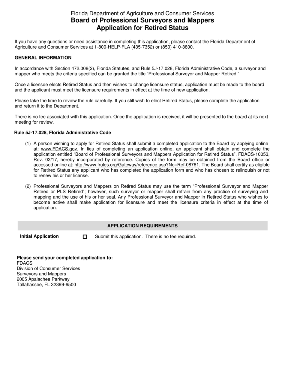 Form FDACS-10053 Board of Professional Surveyors and Mappers Application for Retired Status - Florida, Page 2
