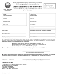 Form FDACS-13616 &quot;Certificate of General Liability Insurance Pertaining to Pest Control Business License&quot; - Florida