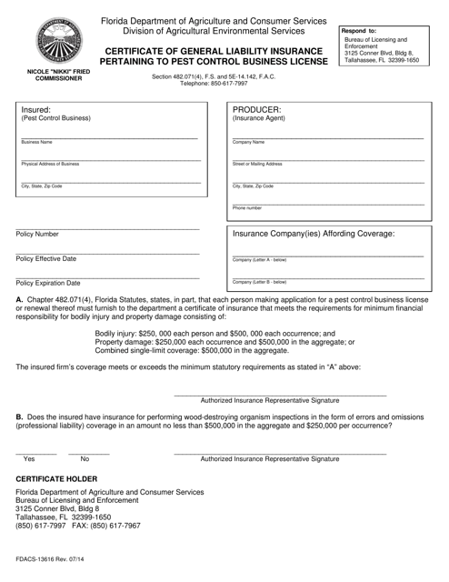 Form FDACS-13616 Printable Pdf
