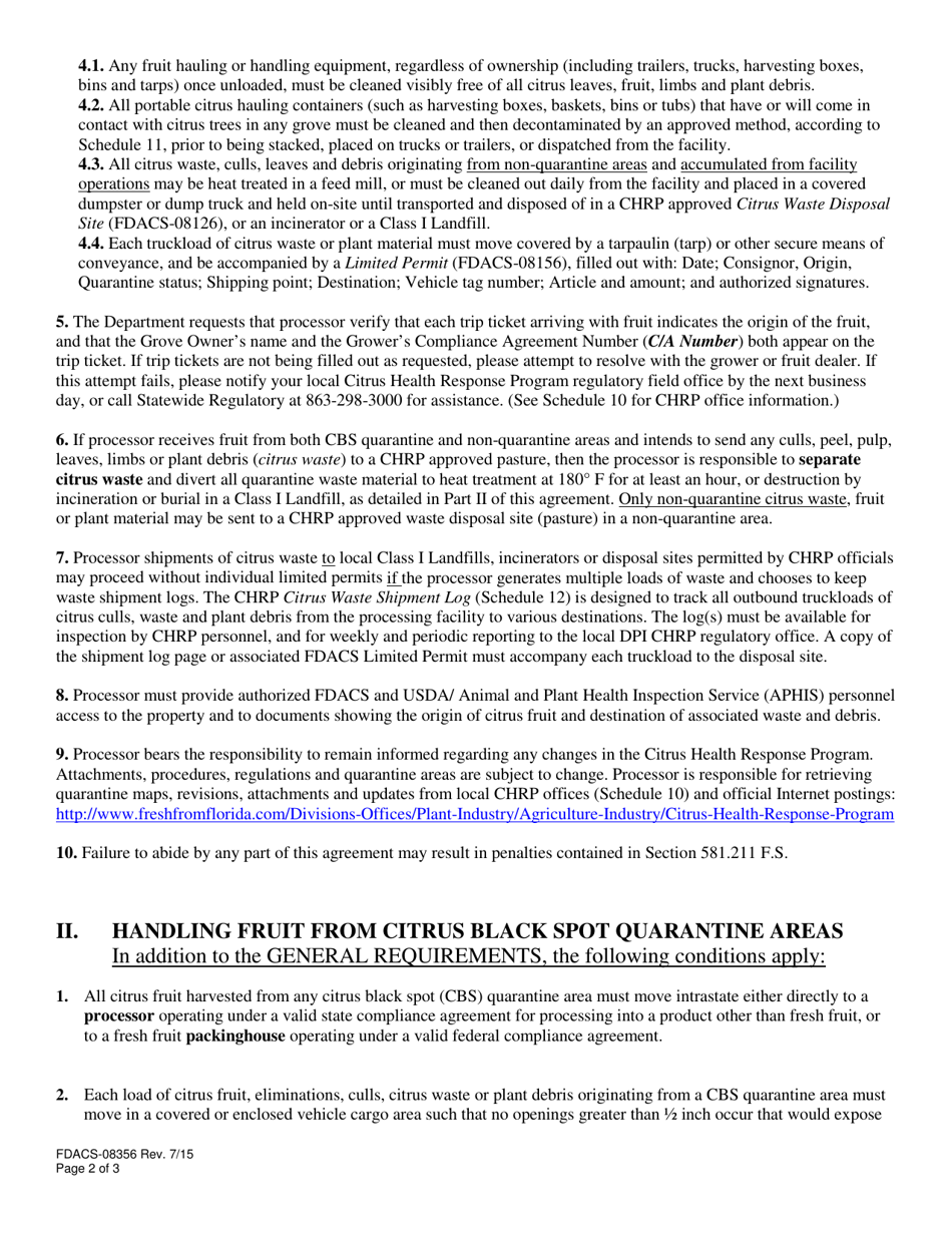 Form FDACS-08356 Citrus Processor Compliance Agreement - Florida, Page 2