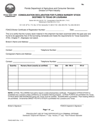 Form FDACS-08270 Consolidation Declaration for Florida Nursery Stock Destined to Texas or Louisiana - Florida