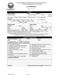 Form FDACS-01409 Dui Worksheet - Florida