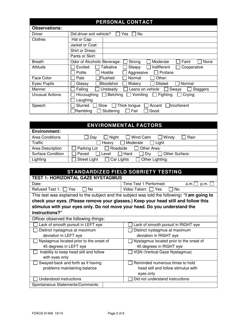 Form FDACS-01409 Dui Worksheet - Florida, Page 2