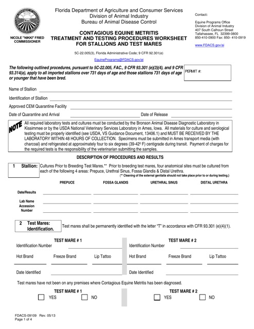 Form FDACS-09109  Printable Pdf