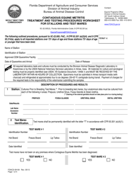 Form FDACS-09109 Contagious Equine Metritis Treatment and Testing Procedures Worksheet for Stallions and Test Mares - Florida