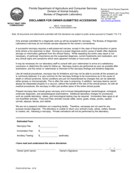 Document preview: Form FDACS-09183 Disclaimer for Owner-Submitted Accessions - Florida
