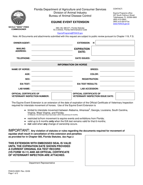 Form FDACS-09051  Printable Pdf