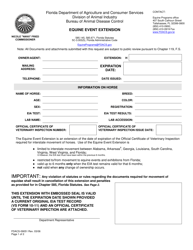Form FDACS-09051 Equine Event Extension - Florida
