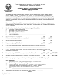 Document preview: Form FDACS-06423 Farmers' Market Nutrition Program Farmer/Vendor Survey - Florida