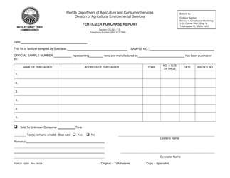 Document preview: Form FDACS-13250 Fertilizer Purchase Report - Florida